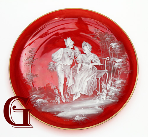 cranberry glass Mary Gregory plate